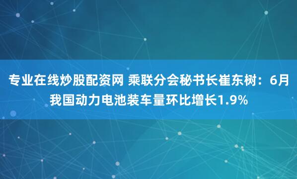 专业在线炒股配资网 乘联分会秘书长崔东树：6月我国动力电池装车量环比增长1.9%